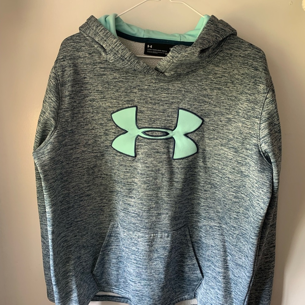 Under Armour Heather Gray Hoodie with Aqua Logo
